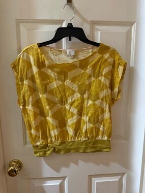 Anthropologie Postmark 9-H15 STCL Yellow & Ivory Geometric Blouse S
